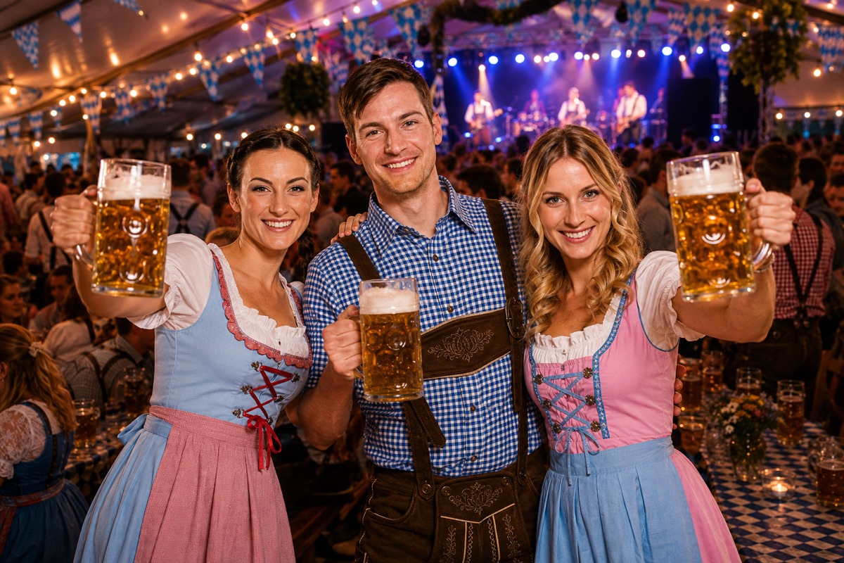 Guests in dirndls and lederhosen at Copenhagen Oktoberfest